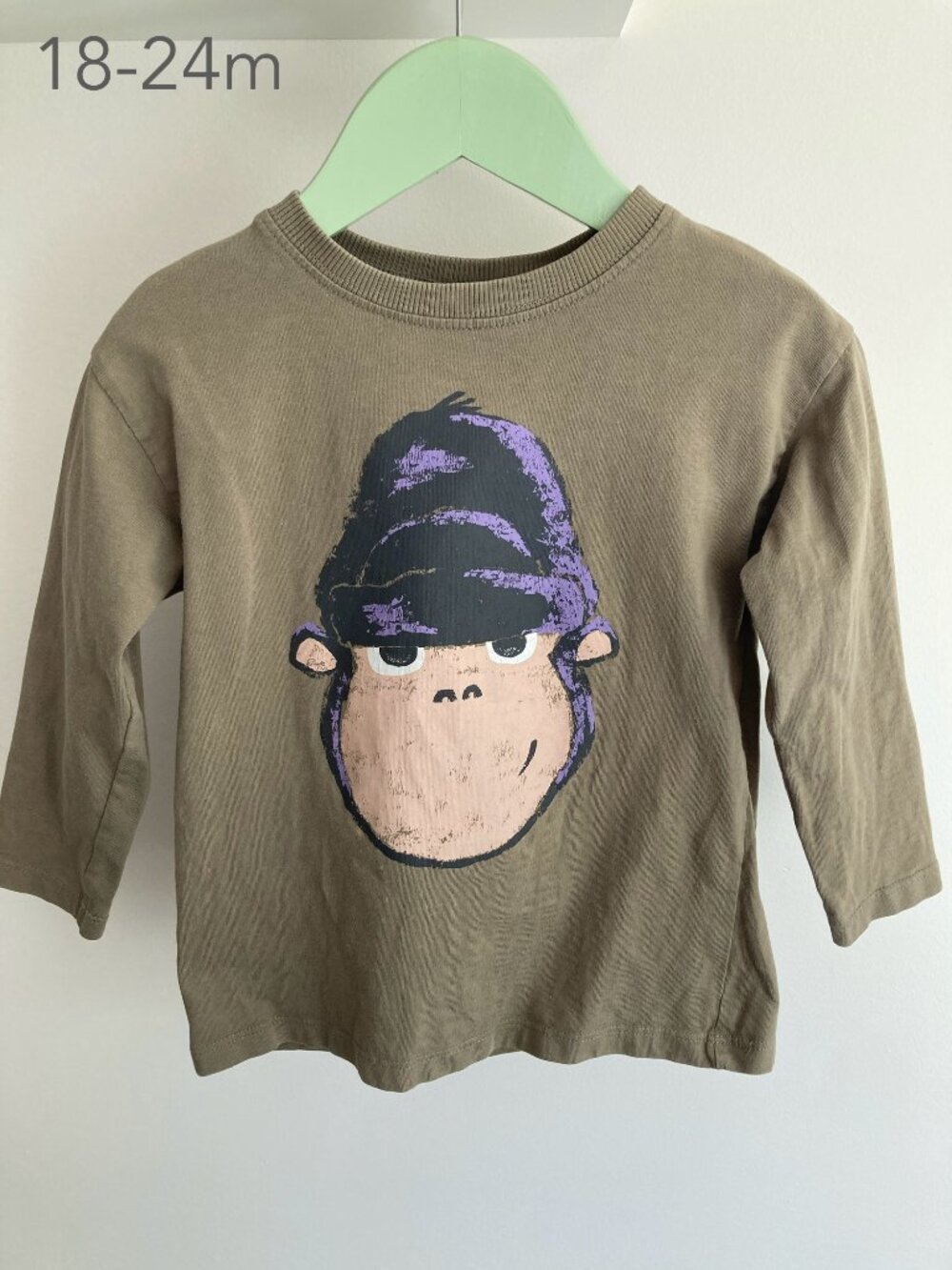 💙2/$25 Zara 18-24 Months Toddler Boy Monkey Brown Long Sleeve Shirt Fall